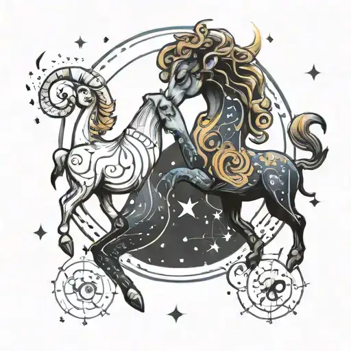 Aries And Aquarius Constellation Merging Together With Very Most Simple Zodiac Signs
