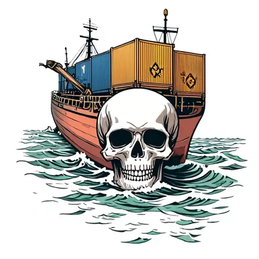 Container Ship With A Containers And A Skull