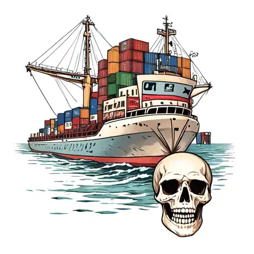 Container Ship With A Containers And A Skull