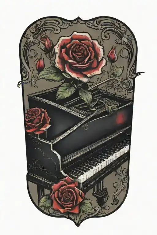 Piano With A Red Rose On The Keys