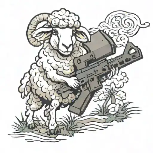 Cartoon Sheep With M249