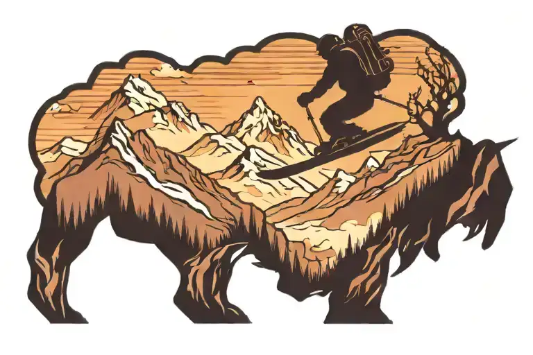 Skier On A Mountain Range Silhouette