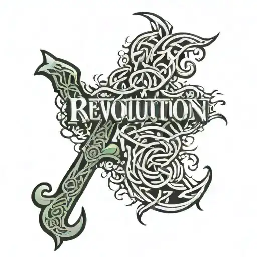 The Word Revolution In A Celtic Font But Its Reflection Is The Word Intifada Reversed And Flipped