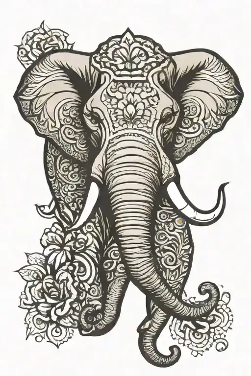 Elephant Face With Mandela Design Featuring