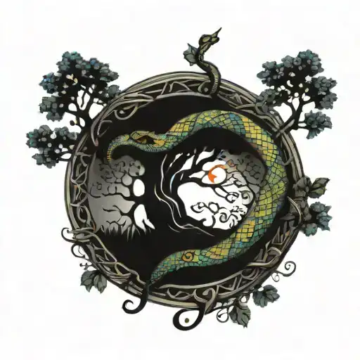 Tree Of Life With Snake Wrapped