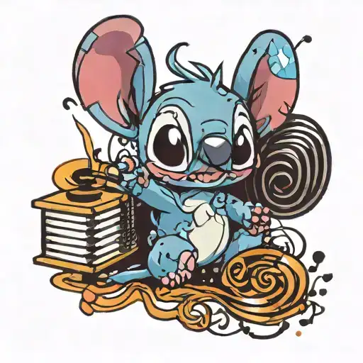 Stitch With Music Notes Floating In The Air