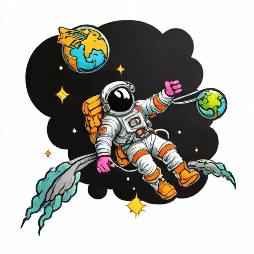 Vibrant Colors Cartoon Astronaut Floating