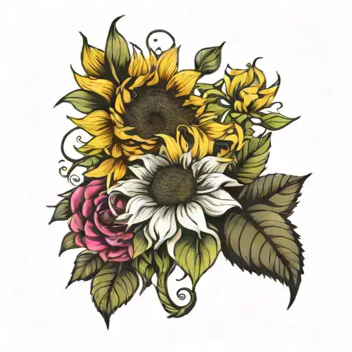 Sunflower And Wishing Flower Intertwined
