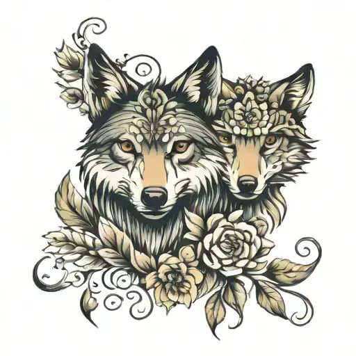 Wolf And She-wolf With Flowers