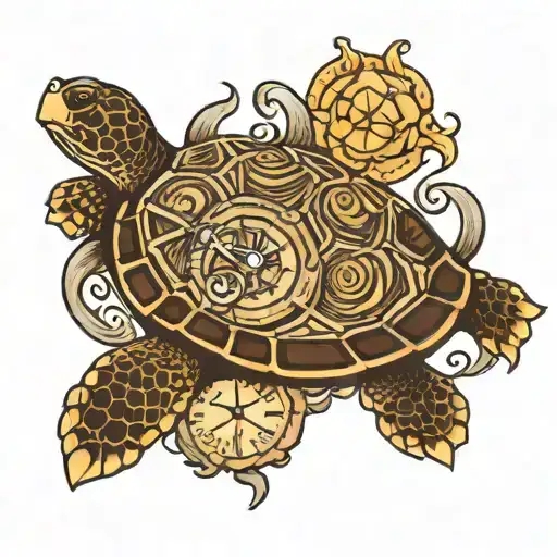 Turtle Swimming Clock Hands Praying