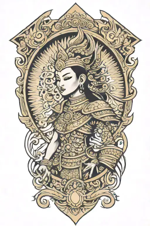 Thai Femae Warrior Golden Shield