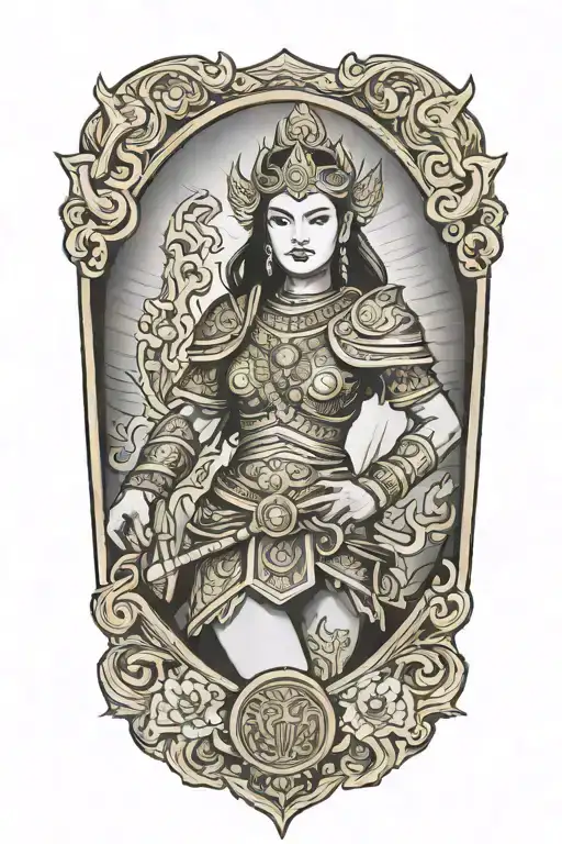 Thai Female Warrior Golden Shield