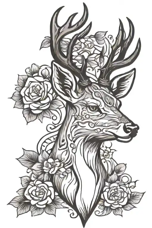 Deer Head Black And White Outline Filled