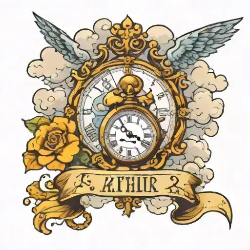 The Name Arthur With Clouds And A Clock Face