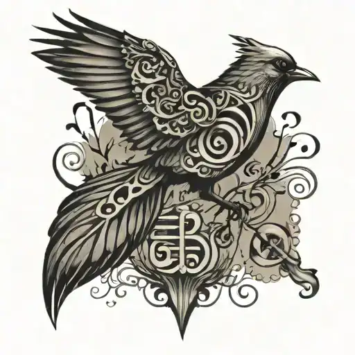 A Bird Flying Made Of Musical Notation