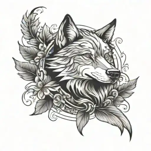 Full Arm Tatoo With Wolf And Raven