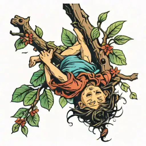 Wandering Child Hanging From Tree Branch