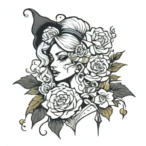 Halloween Lady Portrait Floral