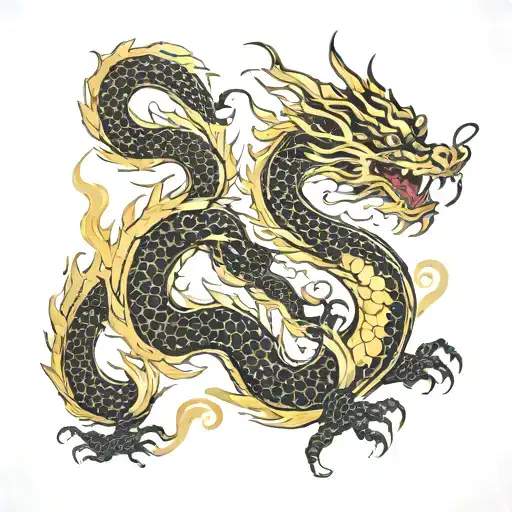 Chinees Dargon Golden And Black For Tattoo Long