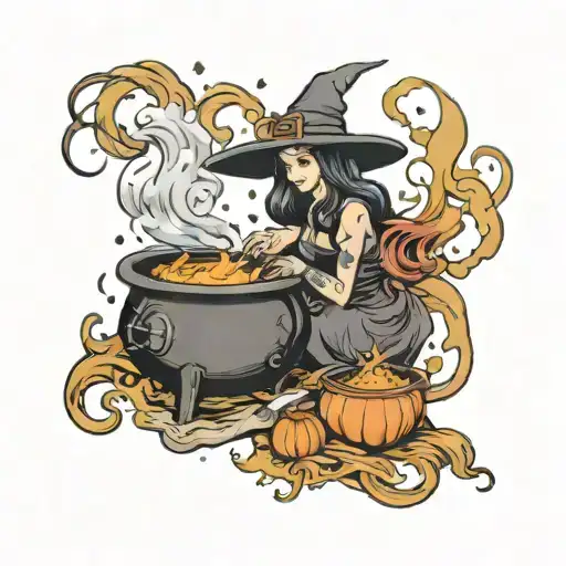 A Witch Around A Cauldron Filled