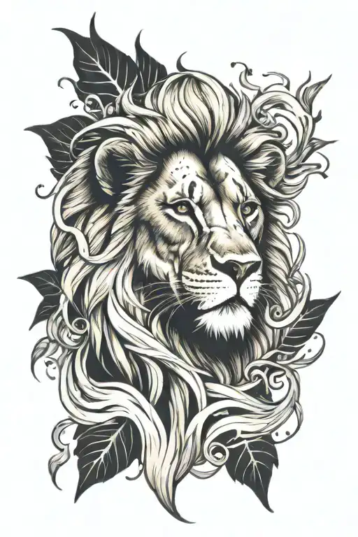 Hyper Realistic Lion With Fire Mane And Sunrise In Background