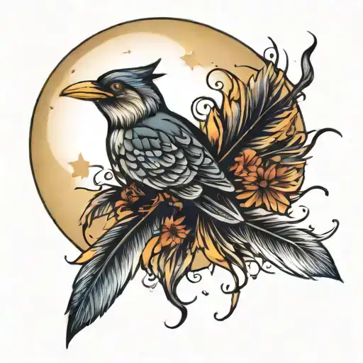 Witchy Moon And Feathers