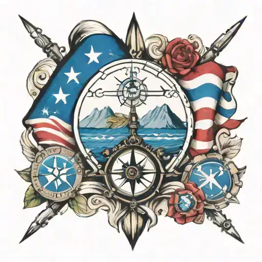 Flag Of Honduras On The Back And A Compass