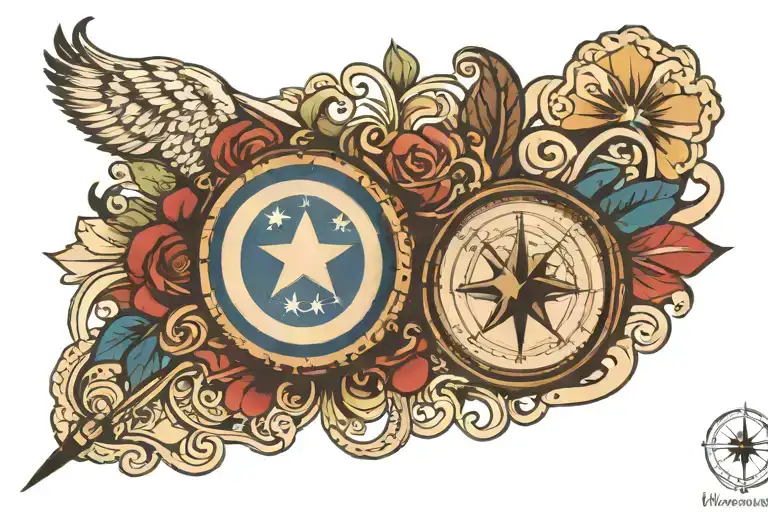 Flag Of Honduras On The Back And A Compass