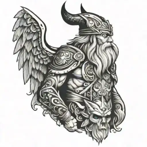 Full Back Piece Featuring Odin On A Thone