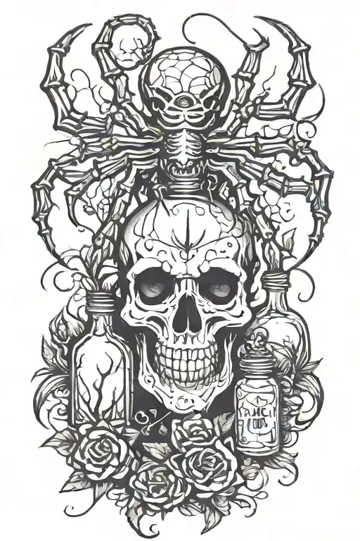 Spider And Skull And Potion Bottle