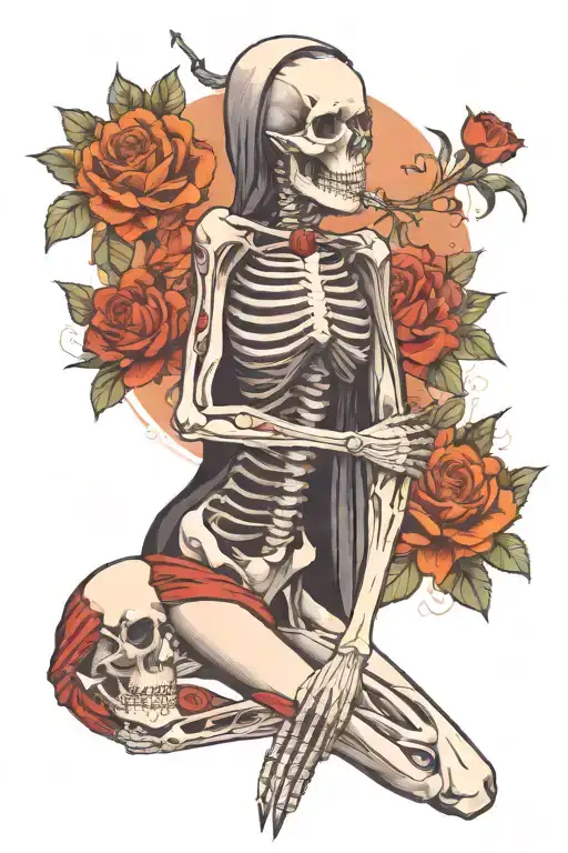 Half Skeleton Woman Full Body