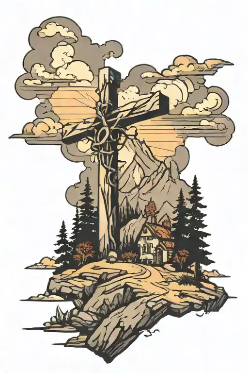 Cross On Mountain Landscape