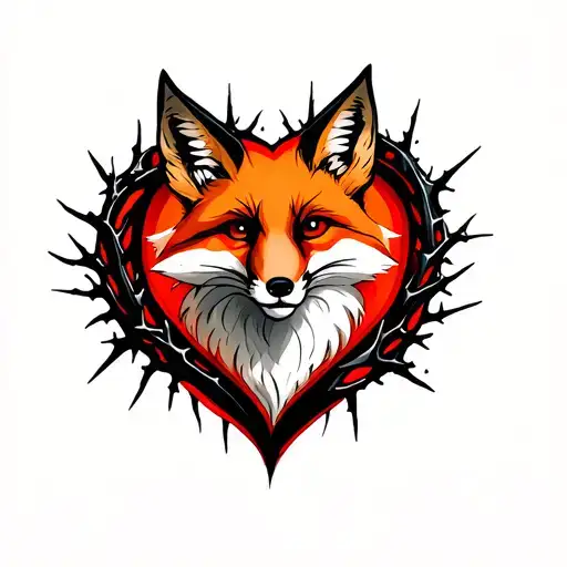 Fox Inside A Heart With Black Thorns