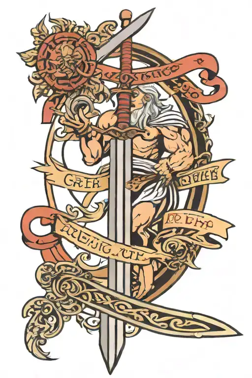 Greek Never Give Up Visual Balance And A Sword