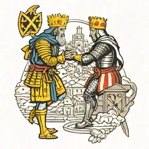 Knight Giving Keyes To Saint Peter While Croatia In Background