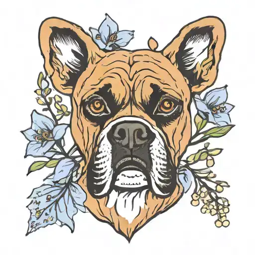 Boxer Dog Face With Bluebell Flowers Intertwined