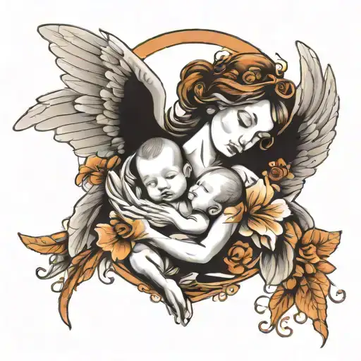 Mother And Angel Baby With Wings Made