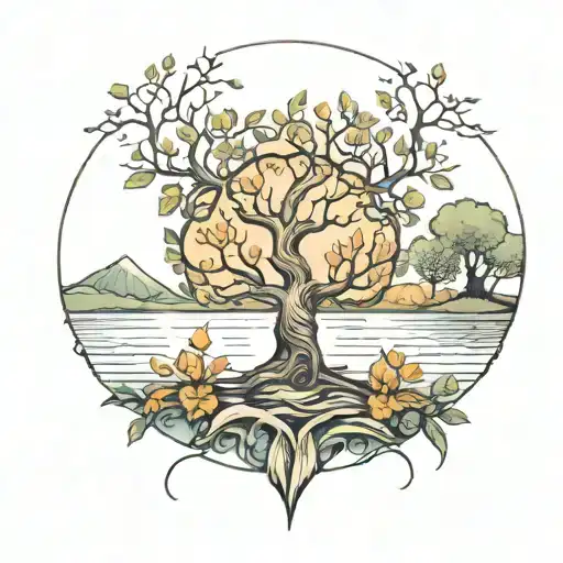 Lake And Family Tree Intertwined