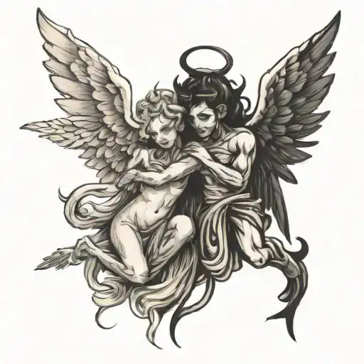 Angel And Demon With Wings