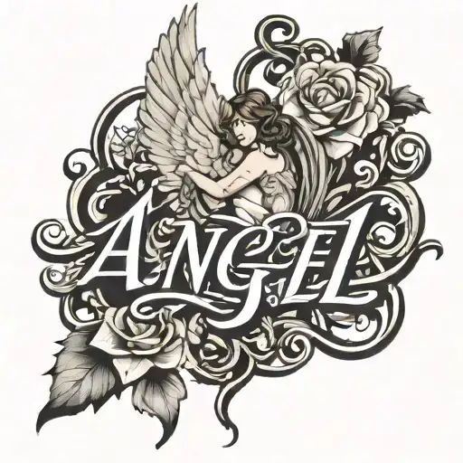The Name Angel In Exaggerated Calligraphy Font