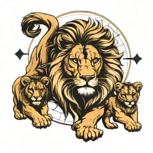 Lion With Cubs And Compass
