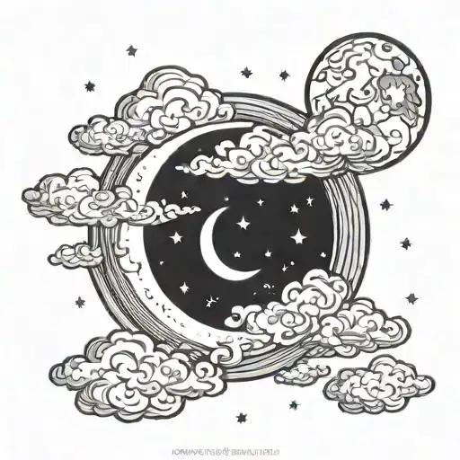 Moon And Clouds With Stars