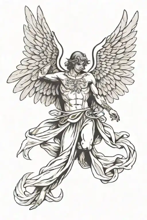 An Angel With Wings On His Back Who Frees Himself