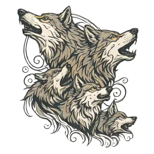 Family Of Wolves Howling At An Older Wolf