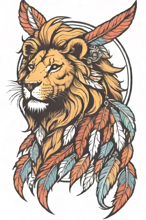 Femmale Lion With Feathers Hanging From Mane Showcasing Strength