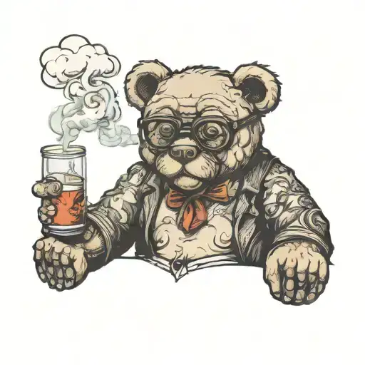Smoking Teddy Bear Wearing Glasses