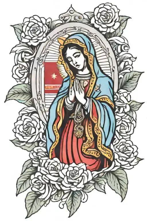 Mama Mary Wearing Mexico Flag