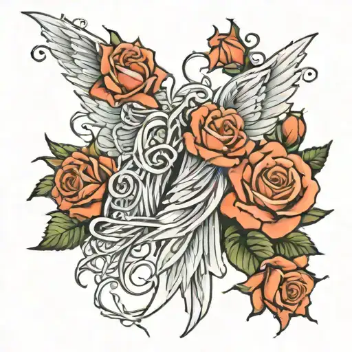Roses Thorns Wrapping Around With Angel Wings