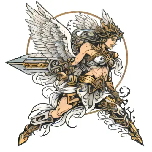 Side View Of Female Angel Warrior