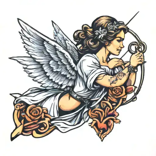 Side View Of Female Angel With Bow And Arrow